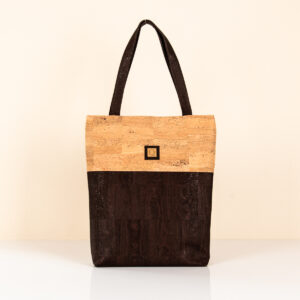 Tote Bag Nika in Kork natur und braun. Handgefertigte Tasche von Q. Linda Manufaktur Ansicht vorne